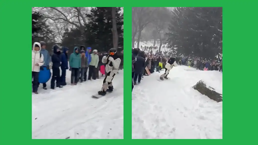 Olympic snowboarding champion Shaun White performs tricks in the snow in Central Park